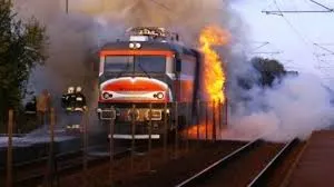 Locomotiva unui tren a luat foc în apropierea gării din Dolhasca