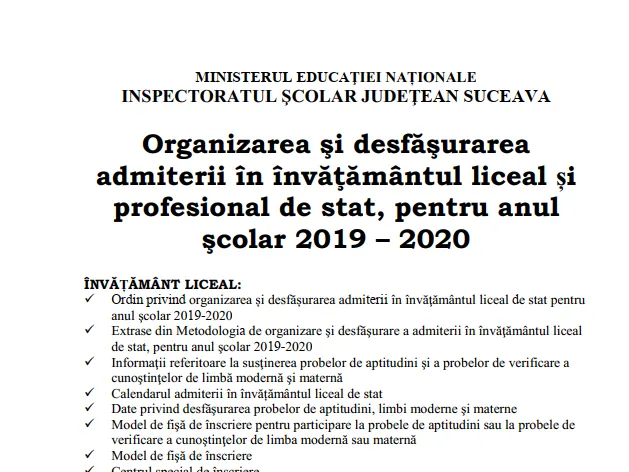 Broșura de admitere la liceu, în format electronic pe siteul IȘJ Suceava