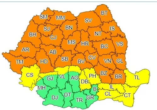 Cod portocaliu de vijelii, grindină și ploi torențiale pentru județul Suceava