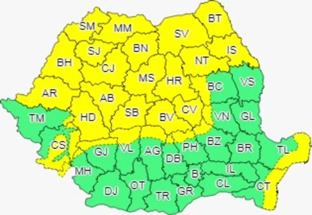 Cod galben de vânt pentru județul Suceava