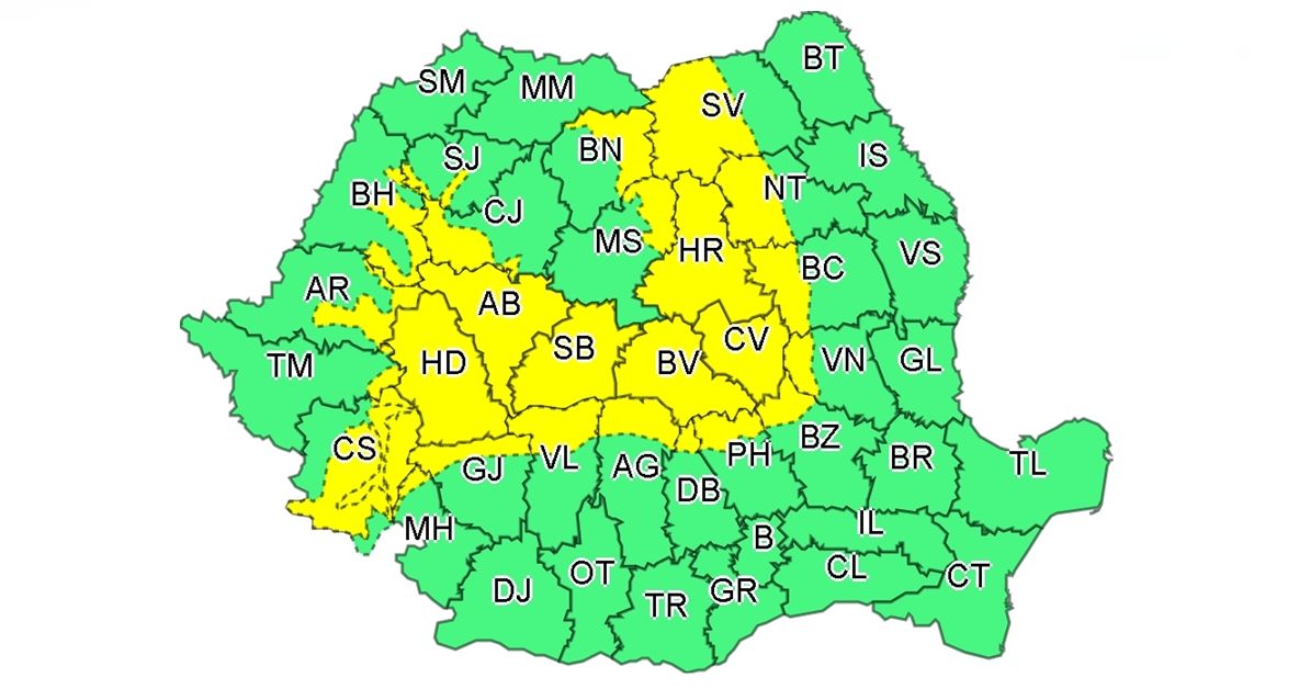 Cod galben de instabilitate atmosferică accentuată și precipitații abundente