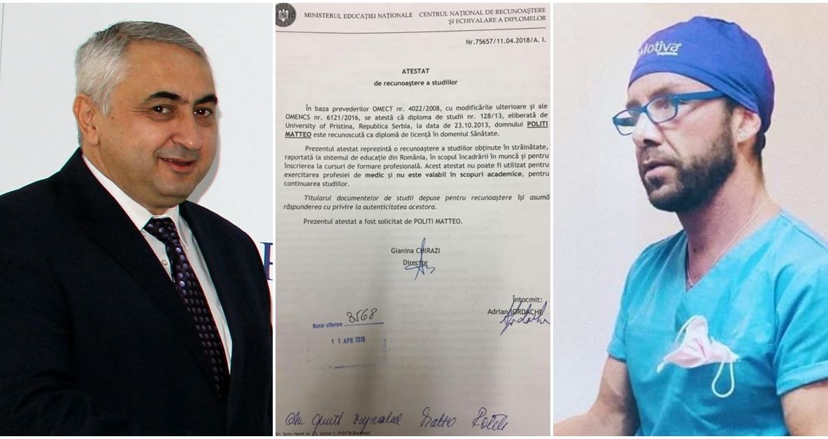 Diploma falsului medic italian, recunoscută oficial de Ministerul Educației în mandatul suceveanului Valentin Popa (PSD)