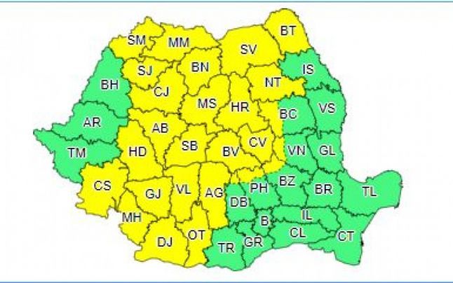 Județul Suceava, sub cod galben de ploi și furtuni