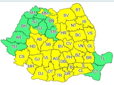 Cod galben de ploi torențiale pentru județul Suceava