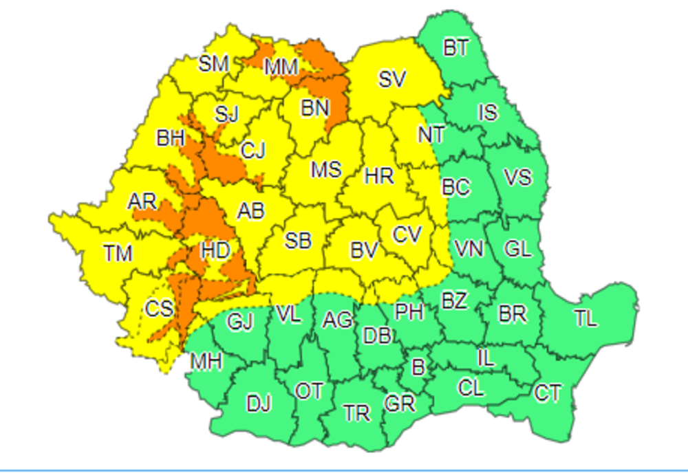 Cod galben de vânt și ninsori în județul Suceava