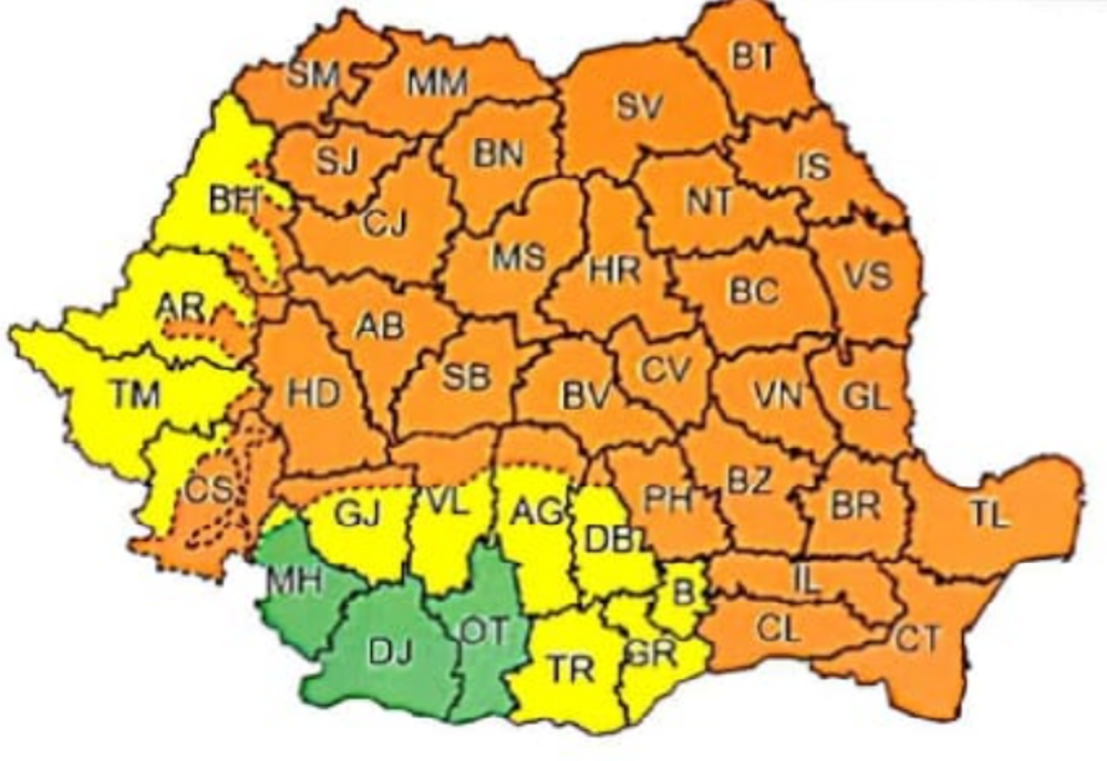 Cod portocaliu de ploi torențiale, descărcări electrice și vijelii