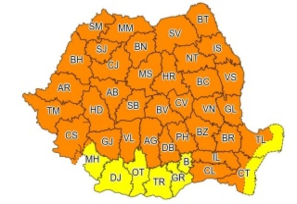 Cod PORTOCALIU de furtuni în aproape toată țara