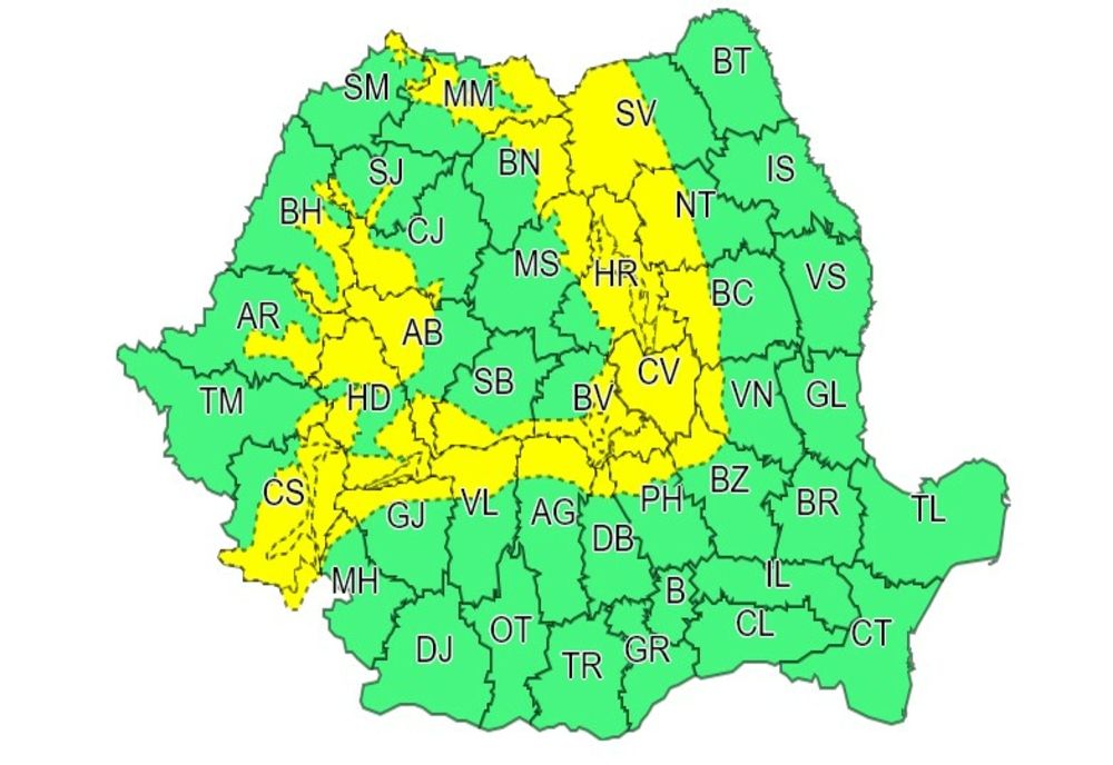 COD GALBEN de ninsori, până duminică dimineața