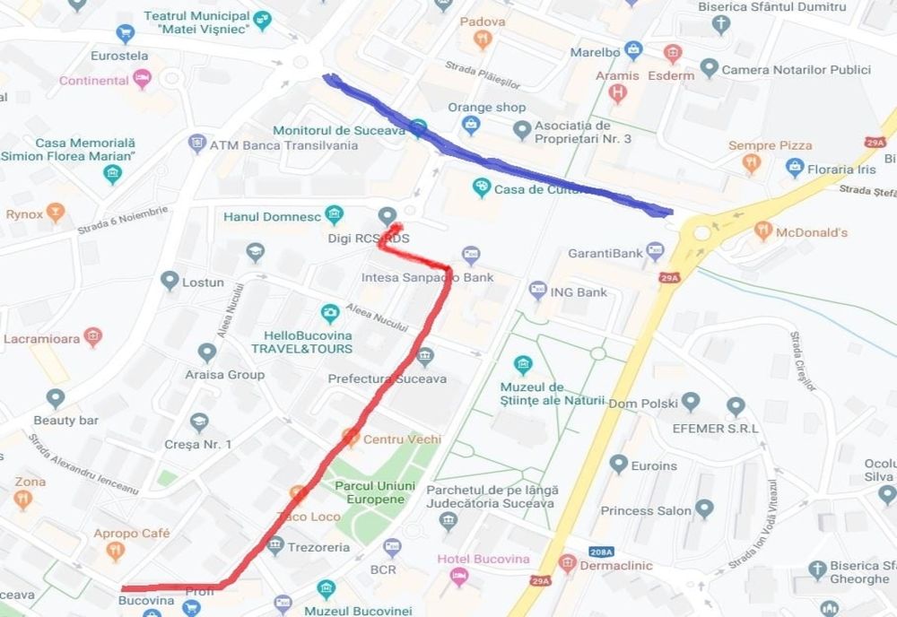 Parcări cu plată pe străzile Vasile Bumbac și Nicolae Bălcescu din municipiul Suceava