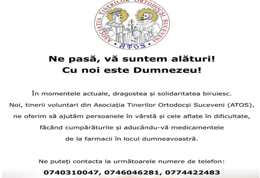 Tinerii din cadrul ATOS se oferă să facă cumpărături de alimente și medicamente pentru vârstnici