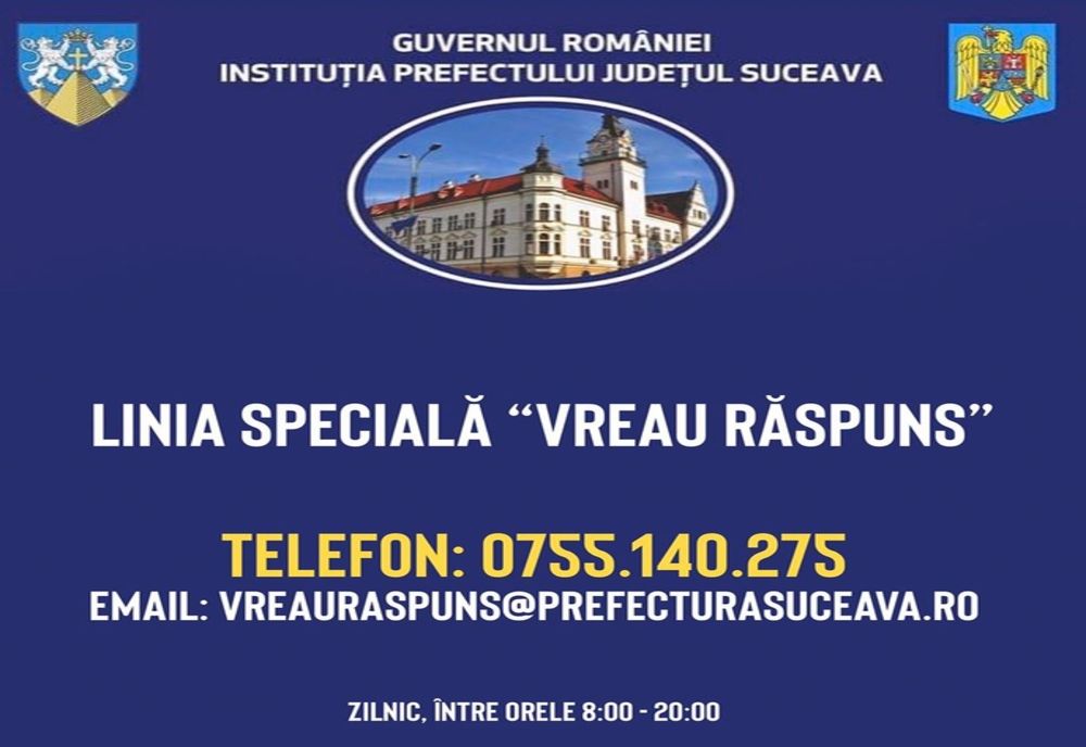 Prefectura Suceava pune la dispoziția sucevenilor lina specială „Vreau Răspuns”