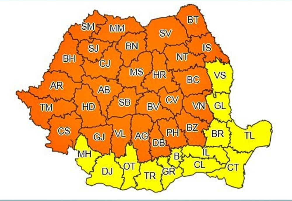 Cod portocaliu de ploi torențiale pentru județul Suceava