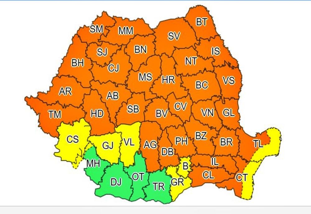 Cod portocaliu de ploi torențiale pentru județul Suceava