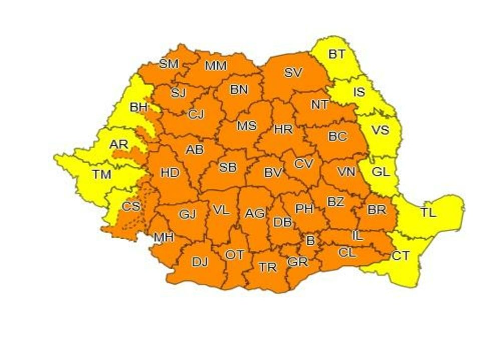 Avertizarea meteo, actualizată: cod PORTOCALIU de fenomene severe