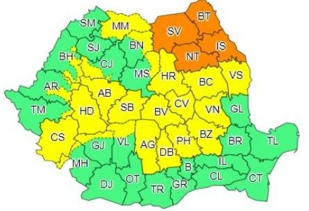 Cod portocaliu de ploi torențiale în județul Suceava
