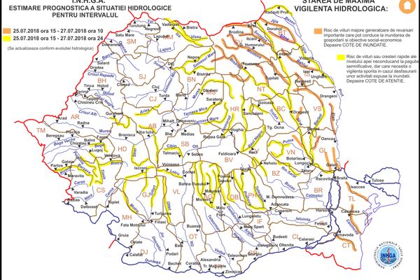 Codul portocaliu de inundații, prelungit până vineri pentru județul Suceava