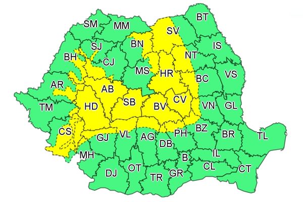 Cod galben de instabilitate atmosferică accentuată și precipitații abundente