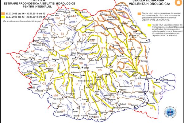 Codul portocaliu de inundații, prelungit până luni la amiază în județul Suceava