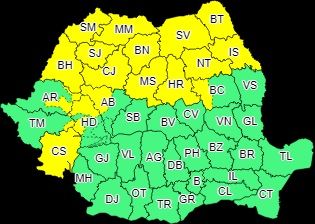 Cod galben de ploi pentru județul Suceava