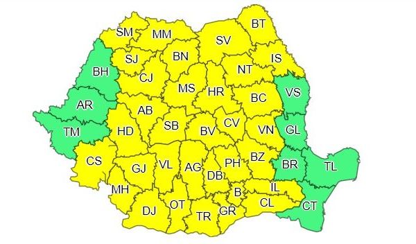 Informare meteo de instabilitate atmosferică și cantități de apă însemnate
