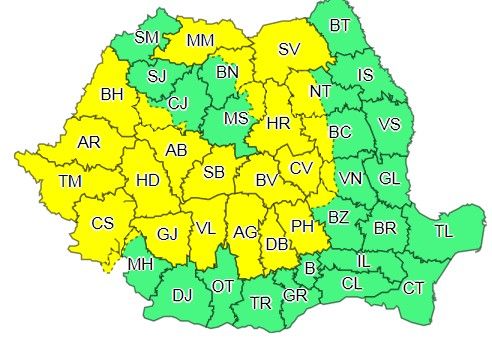 Cod galben de instabilitate atmosferică pentru județul Suceava