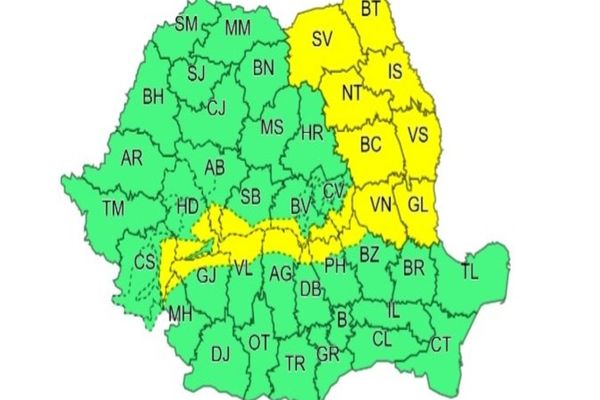 Cod galben de vânt pentru județul Suceava