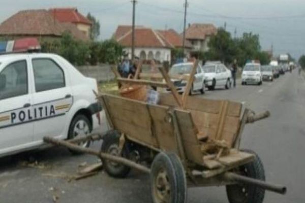  Un șofer beat și fără permis a intrat în plin într-o căruță semnalizată corespunzător 