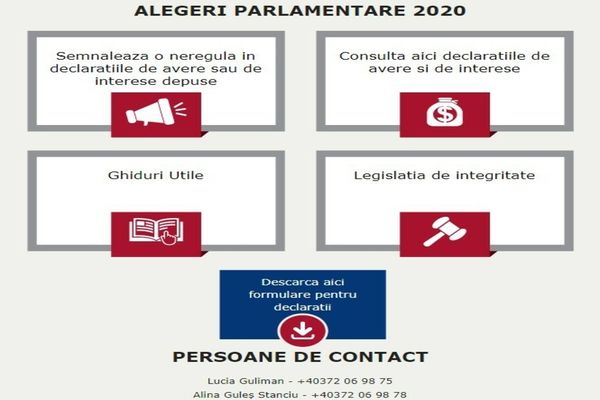 Secțiune dedicată alegerilor parlamentare pe pagina Agenției Naționale de Integritate