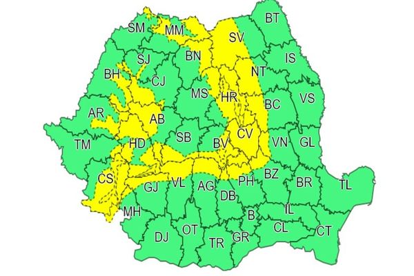 COD GALBEN de ninsori, până duminică dimineața