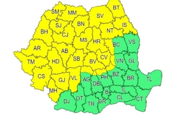 Cod galben de instabilitate atmosferică în  peste jumătate din țară
