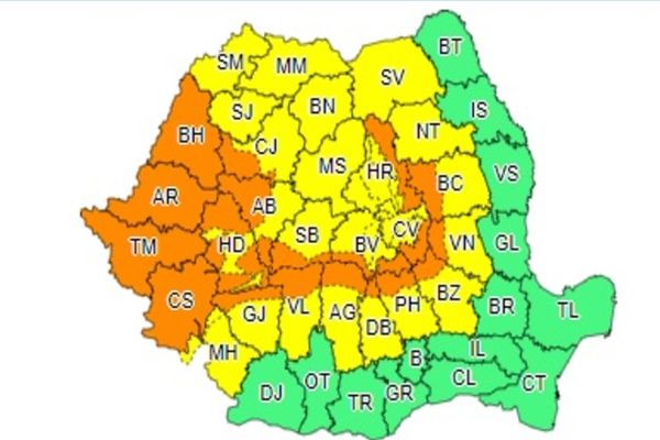 Mai multe județe, sub avertizare COD PORTOCALIU de ploi abundente