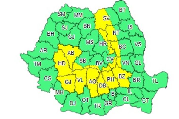 COD GALBEN de instabilitate atmosferică temporar accentuată
