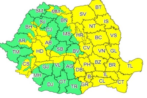 O nouă avertizare de instabilitate atmosferică valabilă până diseară