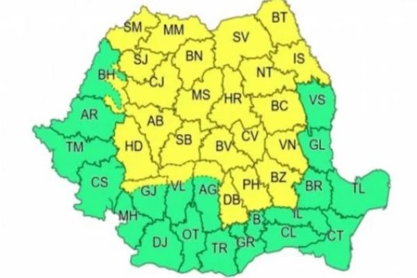 Cod galben de instabilitate atmosferică până la ora 22.00