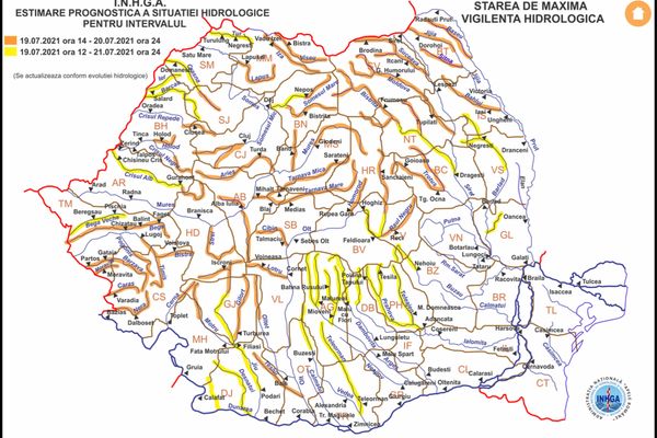 Avertizări  COD GALBEN și COD PORTOCALIU de INUNDAȚII, până miercuri noaptea