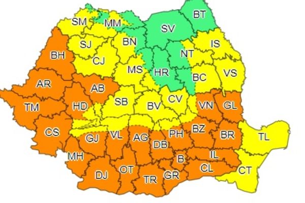 Cod portocaliu de caniculă, cu temperaturi ce pot ajunge până la 41 de grade