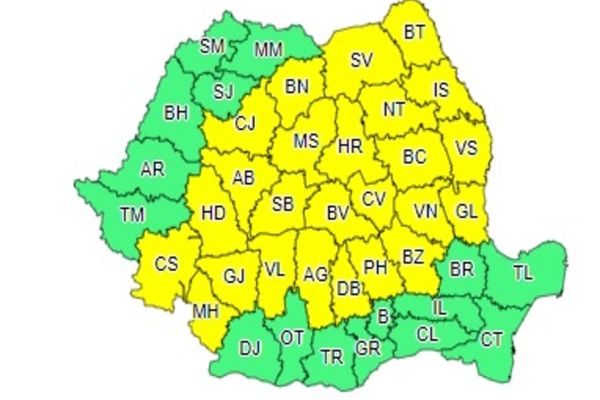 Vremea 25 august - Cod galben de vreme severă - Harta unde lovesc fenomenele extreme