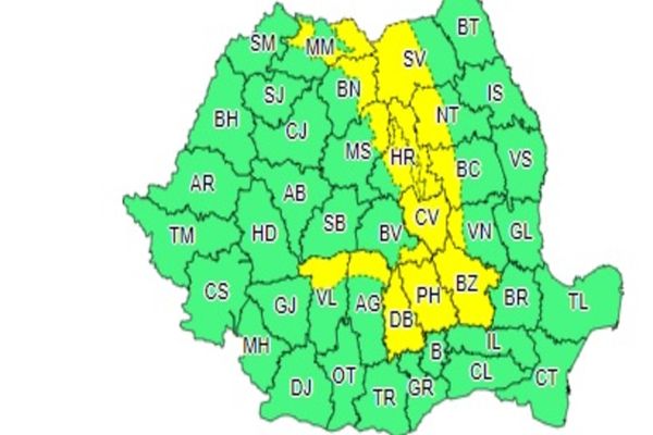 COD GALBEN de INSTABILITATE ATMOSFERICĂ în mai multe județe