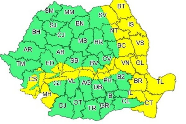 Atenționare COD GALBEN de vânt puternic până la ora 21:00