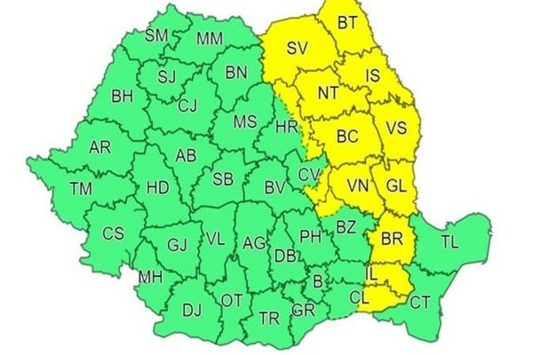 COD GALBEN de ninsori și viscol în mai multe județe din țară Se va depune strat de zăpadă