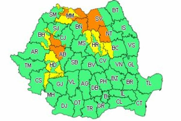 Cod galben şi cod portocaliu de ninsori şi viscol. VEZI ZONELE AFECTATE
