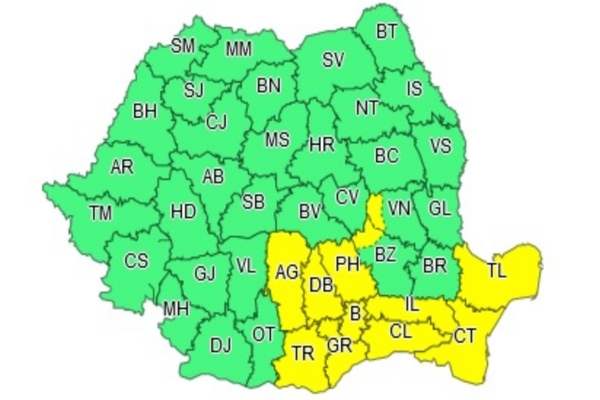 Alertă meteo. Cod galben de fenomene extreme: furtuni cu grindină 