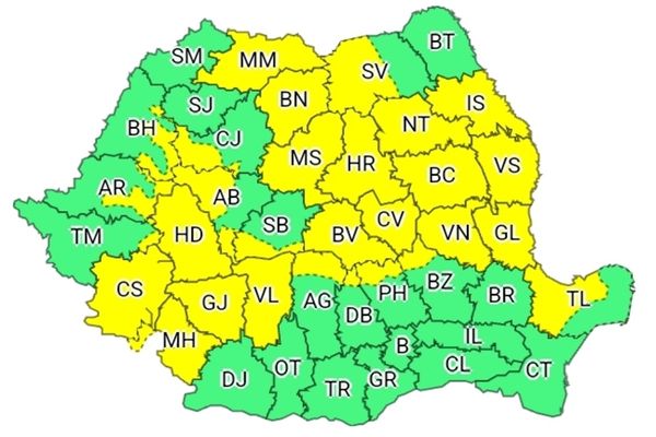 COD GALBEN de ploi, până duminică seara!