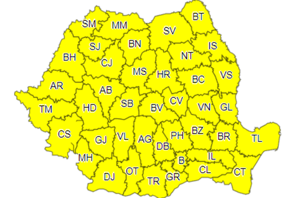 Prognoza meteo: De sâmbătă dimineaţă, toată ţara va fi sub Cod galben de vânt puternic, ninsori şi viscol
