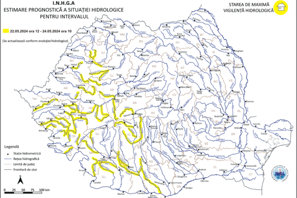 Cod galben de inundații în 17 județe. Vremea rea face prăpăd în țară