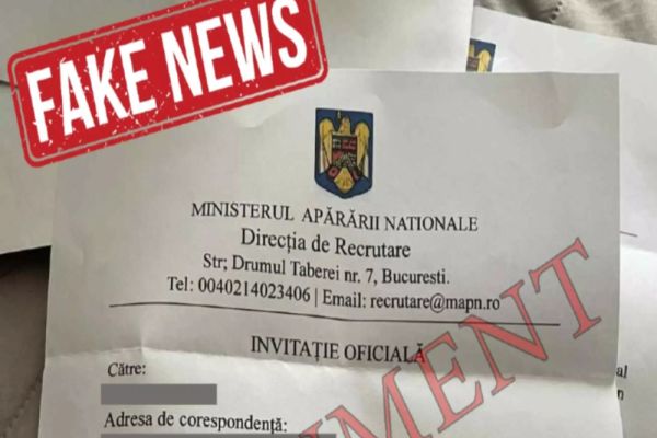 ÎNCĂ UN FAKE NEWS BAGĂ OAMENII ÎN SPERIEȚI. MAPN DEZMINTE DOCUMENTUL FALS PRIMIT PRIN POȘTĂ CONFORM CĂRUIA SE FAC RECRUTĂRI PENTRU ARMATĂ